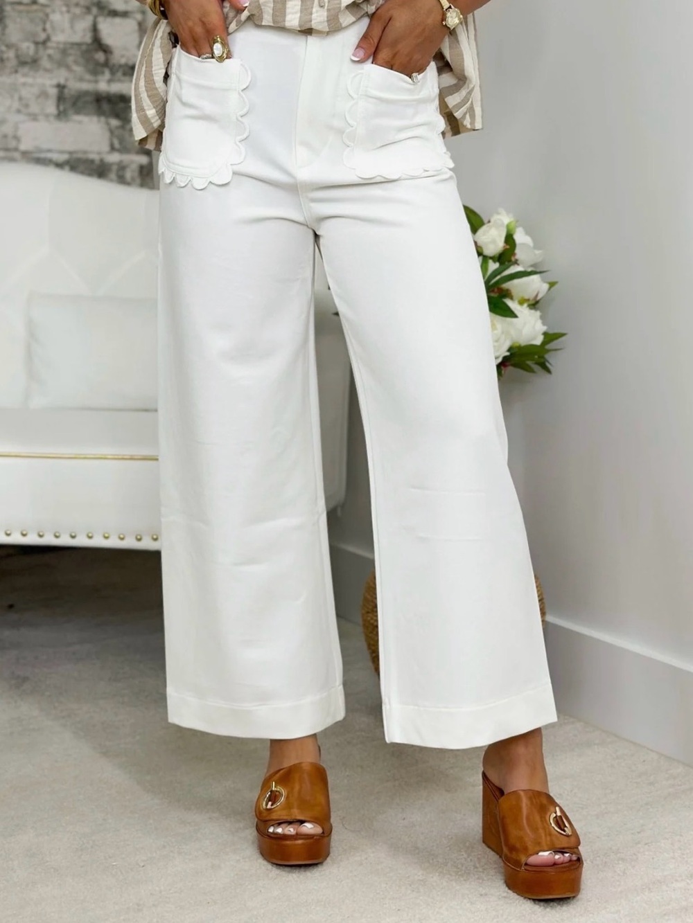 Cropped Wide-Leg Ankle Pants in White